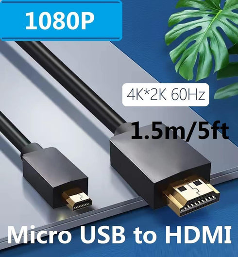 Micro USB to HDMI Converter, 4K 1080P HDMI Extender Cable 1.5M/ 5ft Adapter, Copy and Expand Videos Pictures from Mobile Phone or Tablet to HDTV M...