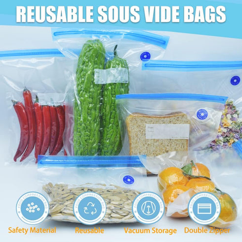 Sous Vide Bags 20pcs 8.3x8.7in/21x22cm BPA Free Reusable Vacuum Sealer Bags Keep Food Fresh...