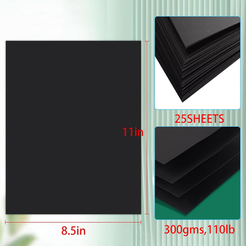 Rramorrra Black Cardstock Thick Paper 8.5" x 11", 25 Sheets 300gms/110lb Heavyweight Premium Construction Paper for Invitations, Cards, Stationary...