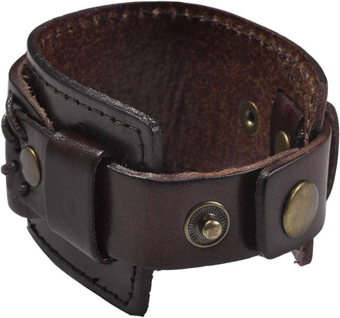 Zysta Wide Wrist Cuff Bracelet Punk Gothic Biker Mens Genuine Leather 7.5"-8.3" Unisex Cool Wristband Bangle Rocker Cosplay Costumes Black, Brown...