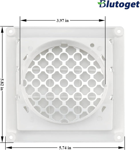 4 Inch Louvered Exhaust Dryer Vent Cover Outdoor Exhaust Cap for 4" Vent Duct Opening - with Aluminum Built-in Pest Guard Screen and Screws by Blutoget
