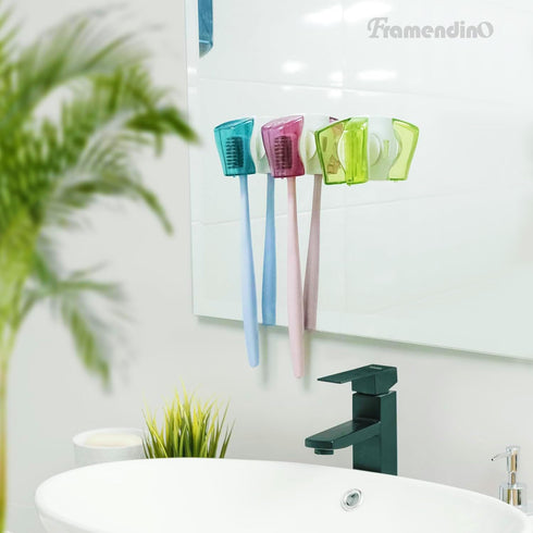 Framendino, 3 Pack Toothbrush Head Covers Caps Holder Case Protector Box with Suction Cup Convenient for Bathroom Wall Mirror Home Outdoor Travel...