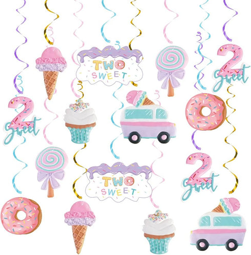 Pastel Ice Cream Two Sweet 2nd Birthday Party Supplies, Ice Cream Donut Party Hanging Swirls Decorations, Summer Ice Cream Party Hanging Streamers...