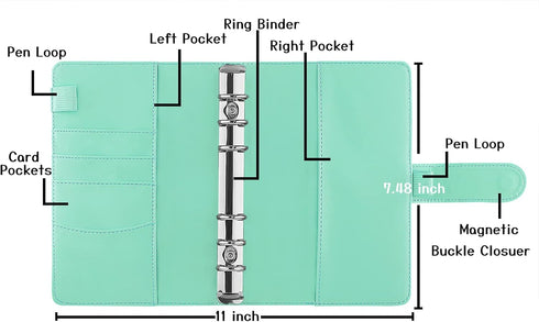 Antner A6 PU Leather Notebook Binder Refillable 6 Ring Binder for A6 Filler Paper, Loose Leaf Personal Planner Binder Cover with Magnetic Buckle, ...