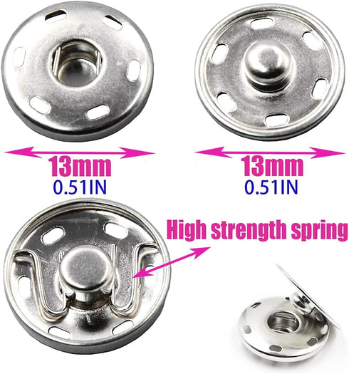 JOSDIOX Sew on Snap Metal Fasten Press Button for Sewing Clothing Silvery and Black (13mm 40sets Silvery and Black)...