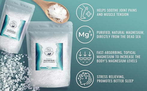 Natural Elephant Dead Sea Magnesium Bath Flakes 8 oz Travel Size (227g) - Pure Magnesium Chloride Soak for Body and Foot - Effective Relaxation an...
