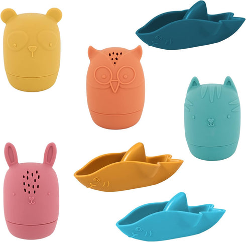 7pcs Baby Bath Toys, Cute Colorful Bathtub Water Toys Silicone Bath Toys for Boys Girls Kids Silicone Animal Bath Toys Squeeze Spray Bath Toys Bat...