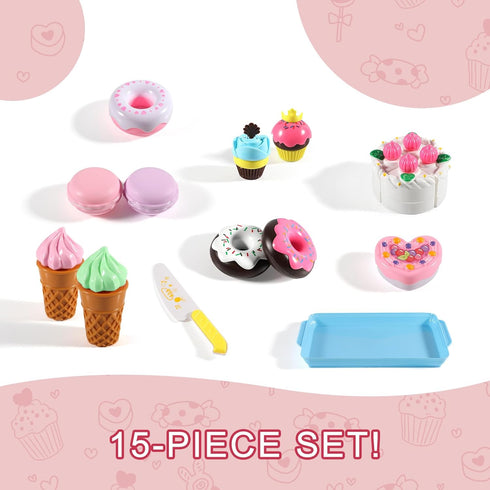 Play Food Sets for Kids Kitchen - Kitchen Accessories for Kids - Toy Food - Pretend Play Plastic Desserts Cake Ice Cream and Donuts - Educational ...