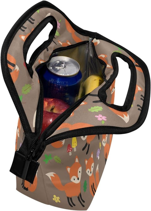 Lunch Tote Bag Cute Fox Neoprene Insulated Cooler Warmer, Portable Funny Lunchbox Handbag for Men Women Adult Kids Boys Girls...