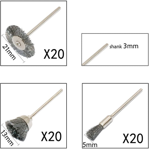 60PC Steel Wire Wheel Brushes Set Polishing Wheel Full Kit Accessories for Rotary Tools and Deburring Removing Rust Dust-1/8 Inch Shank...