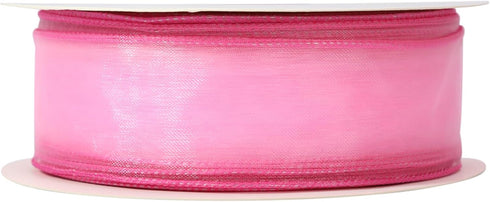 LaRibbons Organza Wired Ribbon, Hot Pink Sheer Ribbon for Flower Bouquet, Gift Wrapping, Wedding Invitations Wreaths Wrap, Party Decoration, 1 1/2...