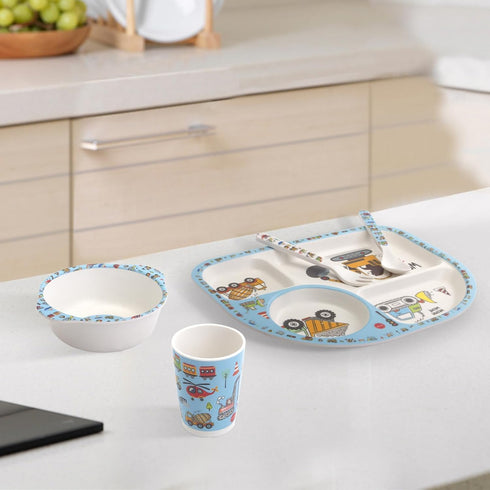 Kids Feeding Set 5 Pcs, Tableware Set for Toddlers Includes Plate Bowl Cup Fork and Spoon Utensil Flatware, Kids Flatware Set Dishwasher Safe, BPA...