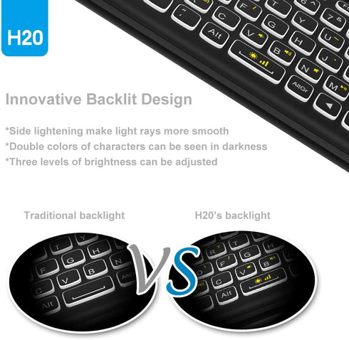 Mini Wireless Keyboard,H20 Mini Keyboard with Touchpad,Backlit Small Wireless Keyboard,Full Size Touchpad,Handheld IR Remote Keyboard for Android ...