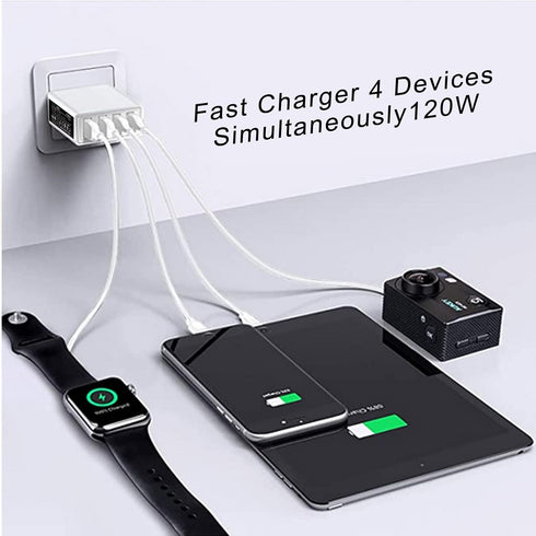 DTK USB C Wall Charger, 120W Fast Charger Block Plug, 4-Port Portable Power Charger Station...
