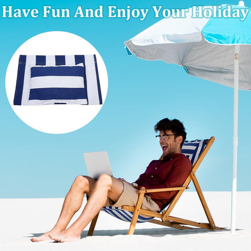 GORGECRAFT Beach Sling Chair Canvas Cloth with Pillow 44x17 Blue and White Stripes Casual Lounge Chair Replacement Canvas Outdoor Folding Chair Fa...