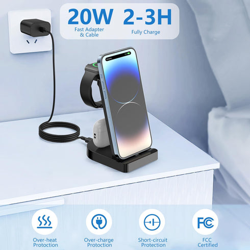 Charging Station for Multiple Devices,Cabepow 3 in 1 Fast Charging Station Dock for iPhone Series 14 Pro Max/13/12/11/X/8 Plus,for Airpods, Wirele...