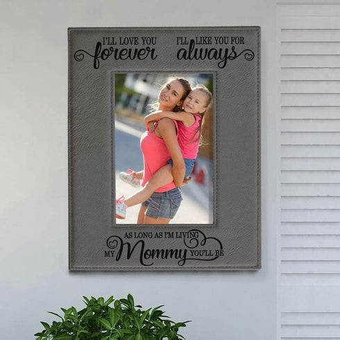 KATE POSH I'll Love You Forever, I'll Like You for Always, as Long as I'm Living, My Mommy You'll be. Engraved Grey Leather Picture Frame. Mother'...