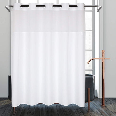 River Dream White Fabric Shower Curtain or Liner with Sheer Window, No Liner Included or Needed, Water Repellent, Machine Washable, 71x74 inches...