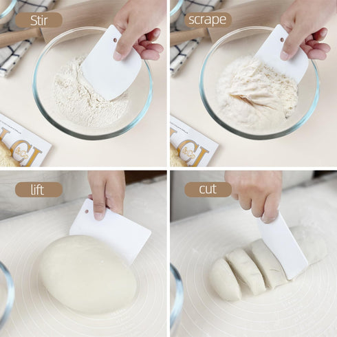 Bench Scraper Dough Scraper for Baking, 4 PCs BPA Free PP Plastic Flexible Dough Cutter, Food-Safe Plastic Bread Making Tools Cake Dough Fondant I...