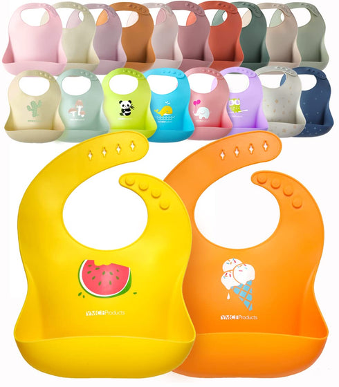 2-Pack Waterproof Silicone Baby Bib Lightweight Comfortable Easy-Wipe Clean (Orange/Yellow, Small)...