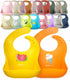 2-Pack Waterproof Silicone Baby Bib Lightweight Comfortable Easy-Wipe Clean (Orange/Yellow, Small)...