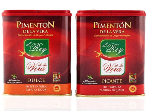 Artisan Spanish smoked paprika, Pimenton from La Vera region. Hot and Sweet. Set of 2 tins....