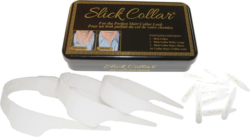 Shirt Collar Support System set with 3 adjustable, 10 premium Collar Stays & a Durable tin Travel EDC Box Black...