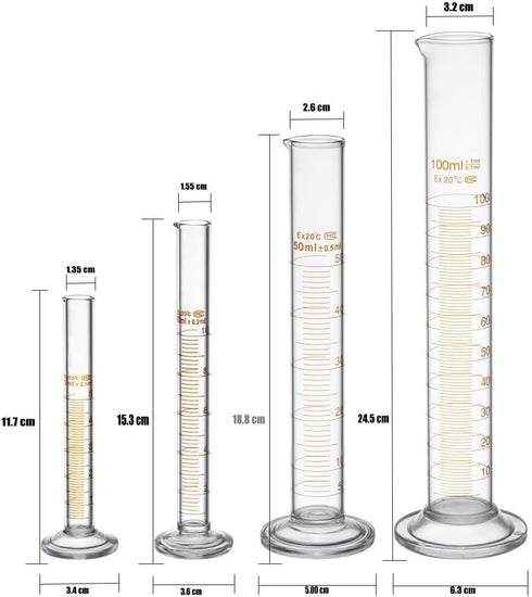 Thick Glass Graduated Measuring Cylinder Set 5ml 10ml 50ml 100ml Glass with Two Brushes...