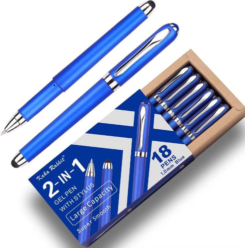 Gel Ink Rollerball Stylus Pen - 18 Pack,1.0mm Gel Pen Bold Point,2 in 1 Capacitive Stylus Pen,Large Capacity Blue Ink,Writing Smoothly for Office,...