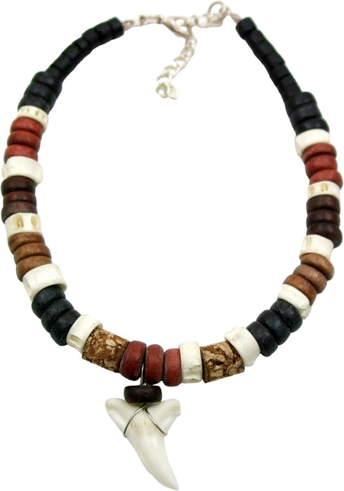 Genuine Mako Shark Tooth Anklet, Handcrafted Wooden Beads Anklet for Women Men Surfer Jewelry DA314-K...