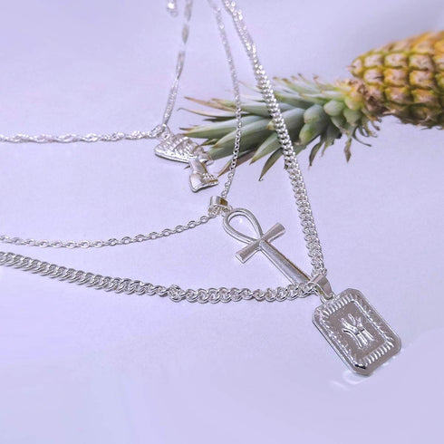 HUJUON 3-Layer Nefertiti Pharaoh Necklace. Punk Gold Egyptian Queen Cross Pendant Necklace,Hip Hop African Women Men Girl's Jewelry...