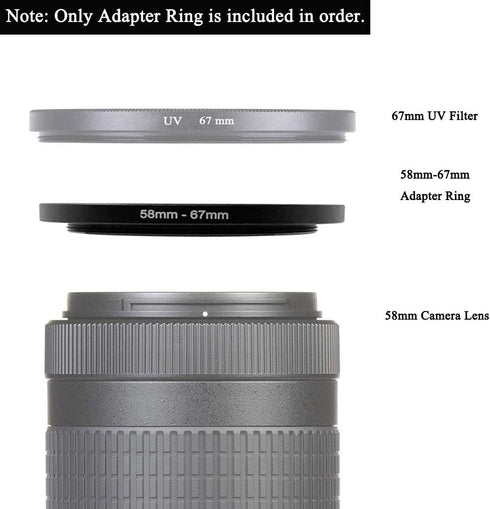 58-67(58mm Lens to 67mm Filter) Step-up Aerometal Camera Lens Filter Adapter Ring, Fire Rock Aviation Aluminum Alloy 58mm-67mm Step Up Ring for Fi...