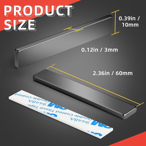 Grtard 4 Pack Super Strong Neodymium Bar Magnets, Powerful Permanent Rare Earth Magnets Bar, Heavy Duty Magnets with Double-Sided Adhesive for Fri...
