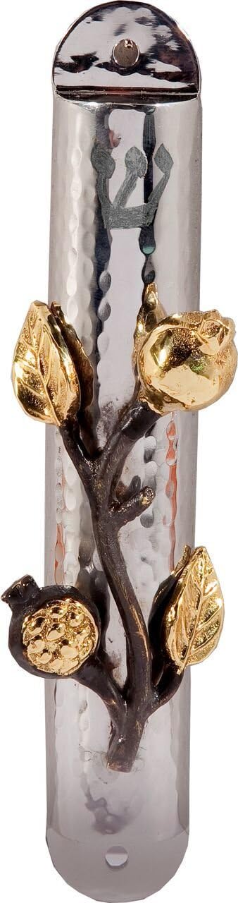 Yair Emanuel Hammered Mezuzah Case with Pomegranate Branch (10 centimeters)...