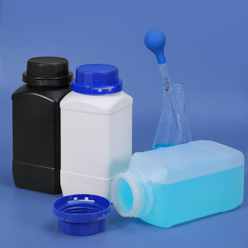 34oz Plastic Lab Chemical Reagent Bottles, Square Sample Storage Container, Plastic Chemical Container Bottle with Anti-theft Cap, Wide Mouth Samp...