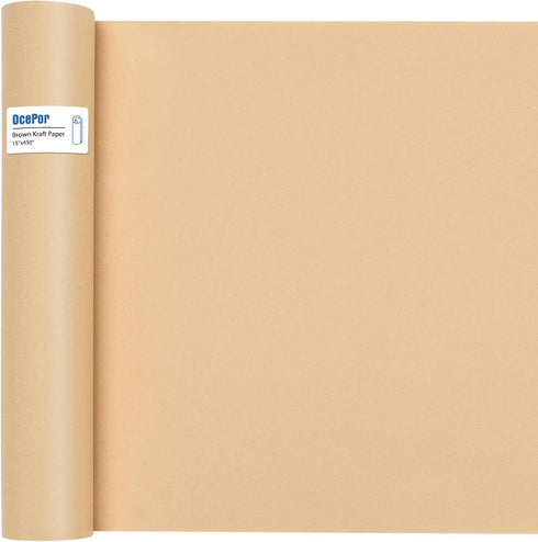 Brown Paper Roll 15"×450", Craft Paper, Kraft Paper Roll, Wrapping Paper, Packing Paper for Moving, Gift Wrapping, Wall Art, Table Runner, Floor C...