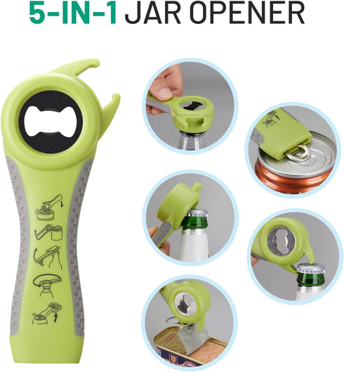 Jar Bottle Opener for Weak Hands,4 &5 in 1 Multi Function Non-Slip Can Lid Opener Tools with Silicone Jar Gripper Pad,Suitable for Seniors,Childre...