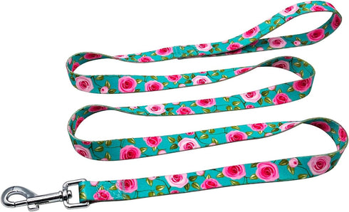 Dog Collar and Leash Set, Rose Pattern, Polyester Material, 5ft Matching Leash, for Small Dogs.(S, Green Rose Set)...