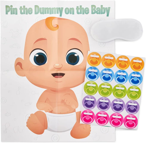 Funny Baby Shower Game - Pin The Pacifier - Includes 24 Stickers, Large Poster and Luxury Blindfold...