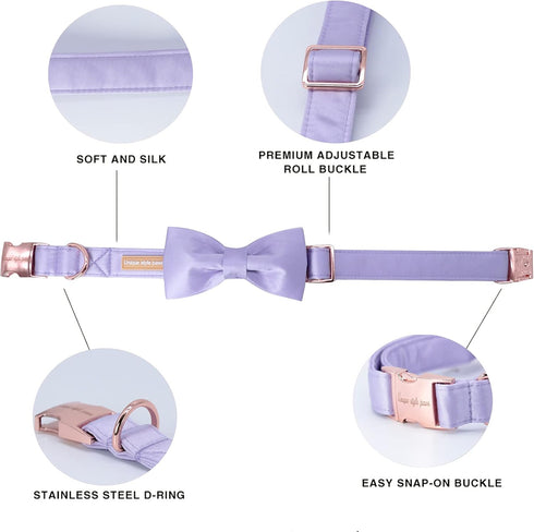 Unique style paws Dog Collar, Purple Silk Dog Collar with Bow, Soft Bowtie Adjustable Pet Collar Gift for Female Medium Dogs...