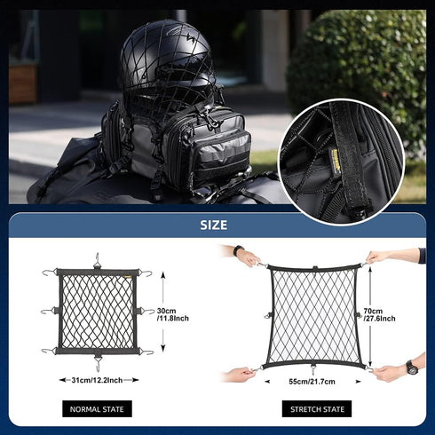 Rhinowalk Motorcycle Luggage Net Cargo Net Helmet Luggage Net with Adjustable Metal Hooks for Motorcycles and Bicycles...