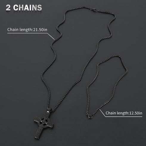 Cross Pendant for Car Rear View Mirror Decor Prayer Hanging Ornament Stainless Steel Celtic Knot Cross Necklace Men Boys Christian Gift (Black)...
