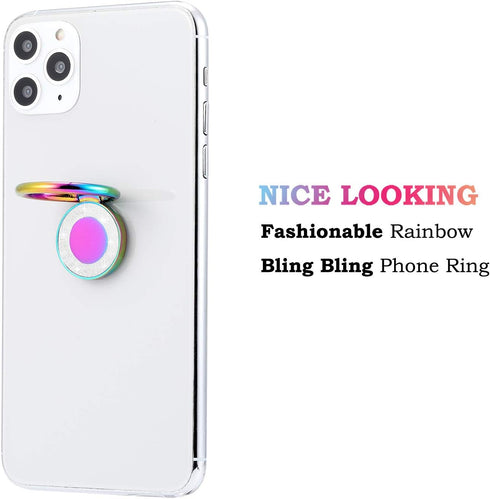 Rainbow Glitter Bling Bling Phone Ring Holder,Iridescent Sparkle Phone Ring Kickstand,Cell Phone Finger Ring Grip for Almost All Phones,Pad...