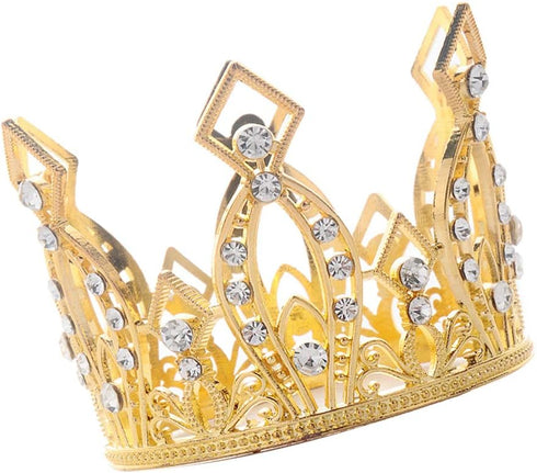 JANOU Mini Crown Tiara Cake Topper Crystal Children Hair Ornaments for Wedding Birthday Baby Shower Party Cake Decoration (Gold)...