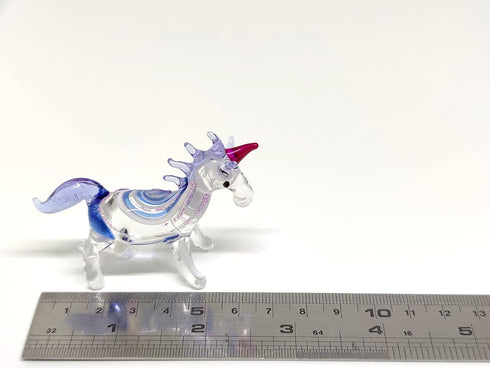 Unicorn Tiny Miniature Figurines Hand Blown Glass Art Fantasy Animals Collectible Gift Home Décor (Blue Pink)...