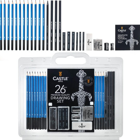 Castle Art Supplies 26 Piece Drawing and Sketching Art Set: Perfect for Beginners, Kids or Any Aspiring Artist - Includes Graphite Pencils and Sti...