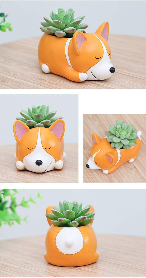 Corgi Gift Planter Flowerpot Resin Succulent Planter Desk Mini Ornament (Crogi dog)...