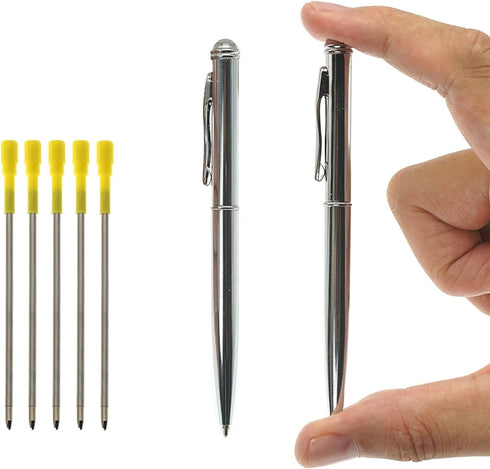 2-Pack Mini Pens with 5 Pen Refills & Pen Pouch - Rotating Refill Mechanism Metal Pocket Pen,Only 100mm in Size EDC Retractable Pens for Note Taki...