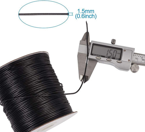 200 Yards 1.5mm Waxed Polyester Cord Thread Black Korean Braided Beading Cord Bracelet Necklace Wire Thread with Spool for Jewelry Craft Making Ma...