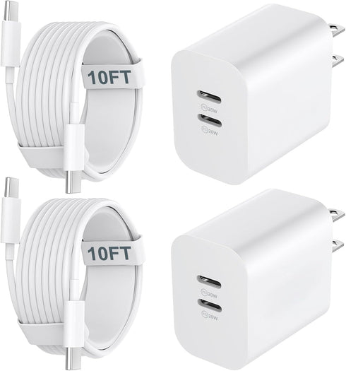 Phone 15/15 Pro Max Charger Fast Charging, 20W Dual Port USB C Charger Block with 10FT Long USB C to C Charging Cable Cord for iPhone 15 Pro Max/1...